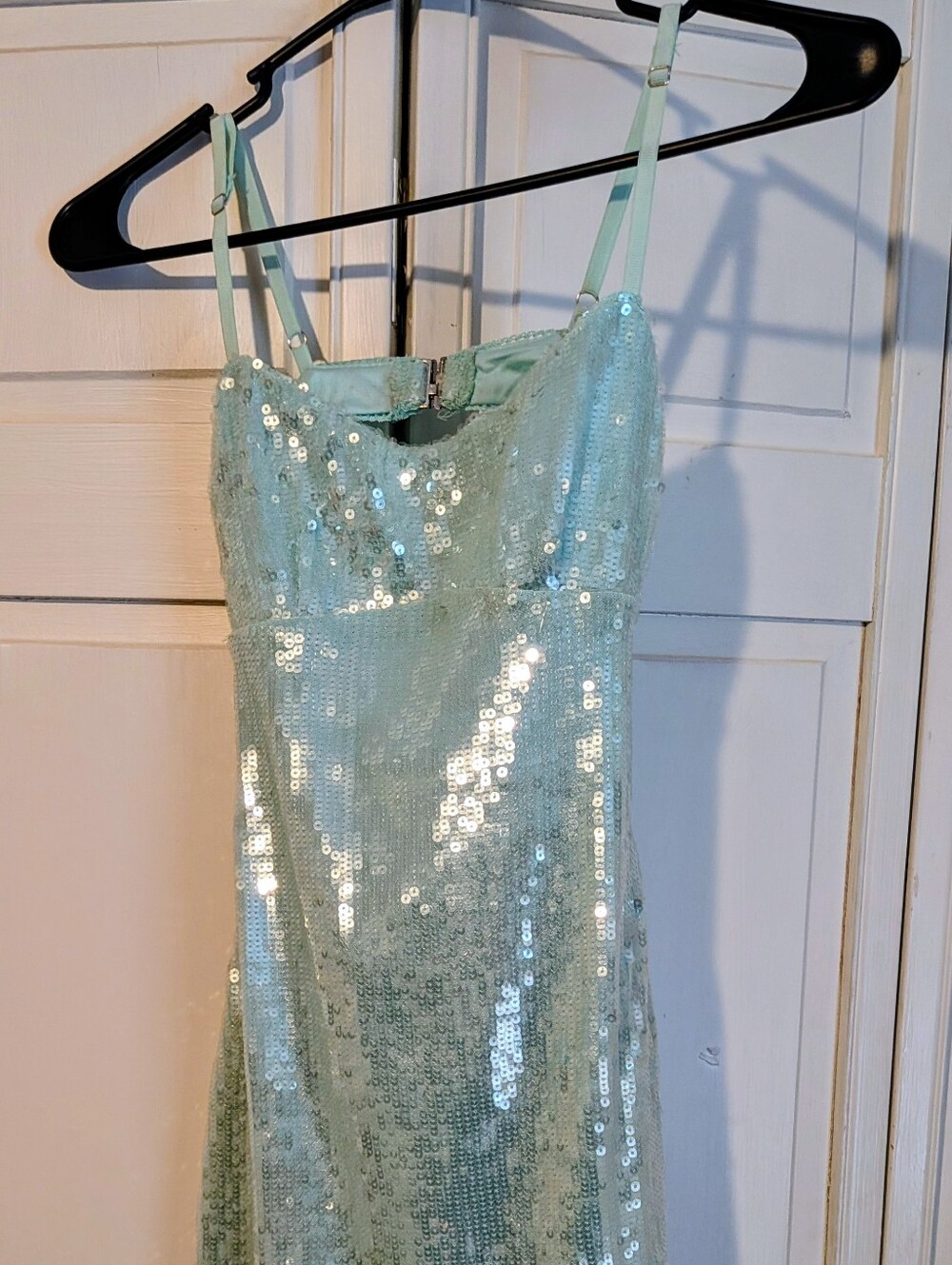 Aqua Sequin Spaghetti Strap Dress